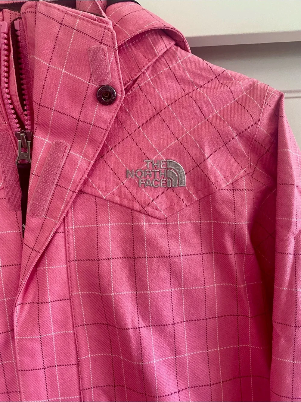 The North Face Girls' Pink Grid Hooded Rain Jacket
